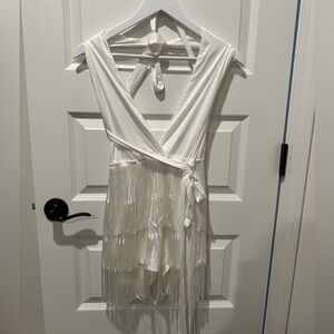 White Fringe Wrap Dress